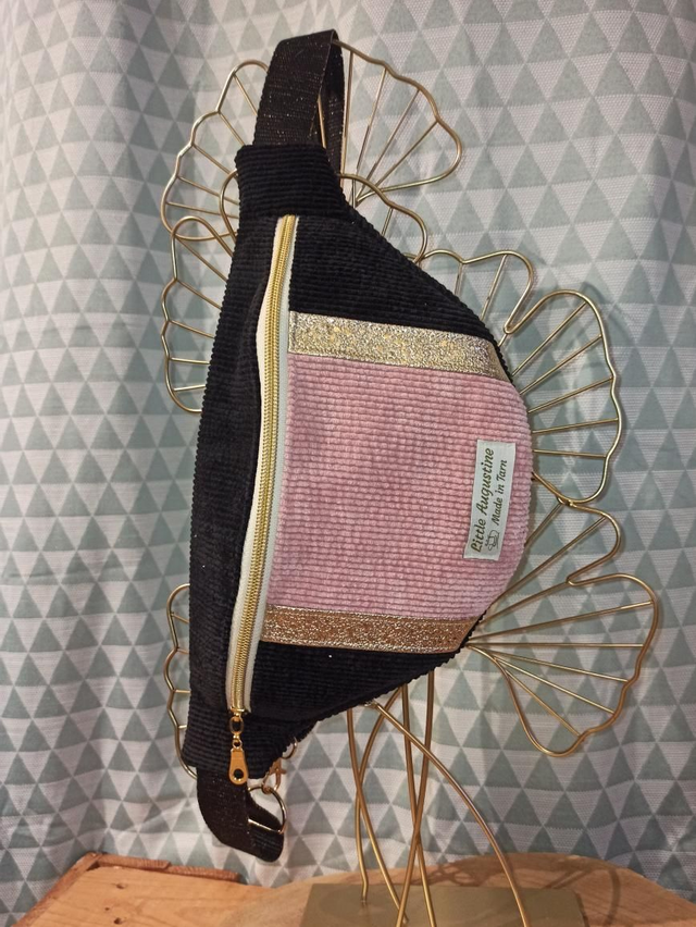 Sac Banane Doré Velours noir et rose
