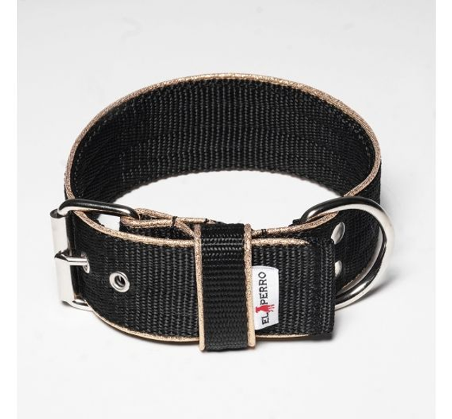 El Perro halsband nylon breed zwart/goud