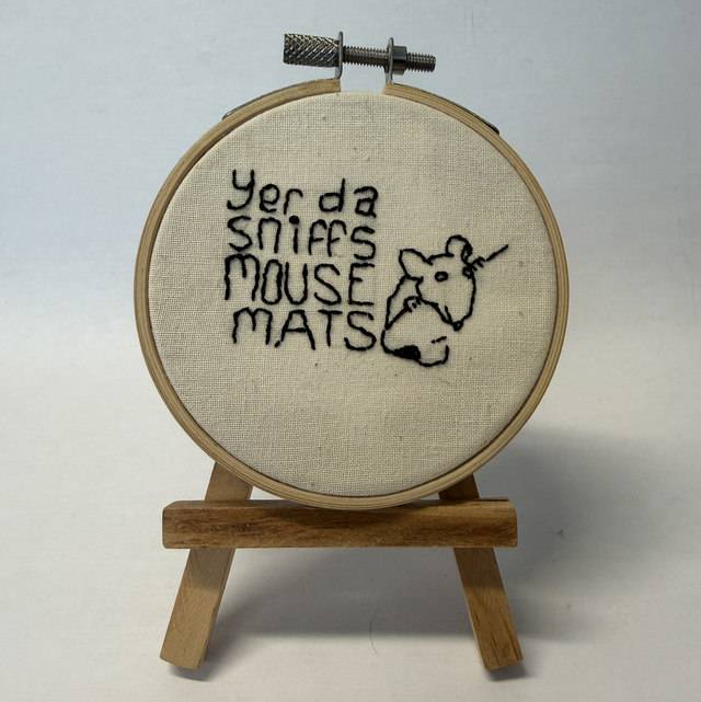 Yer Da Sniffs Mousemats hand embroidery 