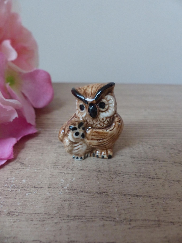 Figurine miniature chouettes, famille chouettes en porcelaine vintage, chouettes à collectionner, cadeau couple ami famille soutien aide
