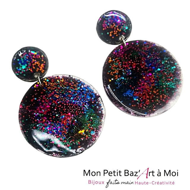 Boucles d'oreilles Les Big's multicolore fond noir 