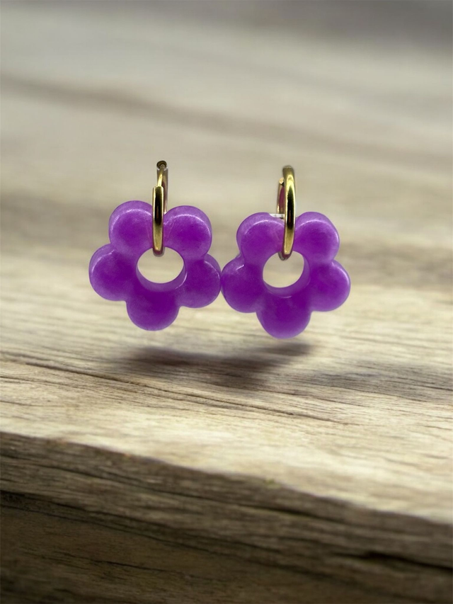 Boucles d'oreilles fleurs résine époxy