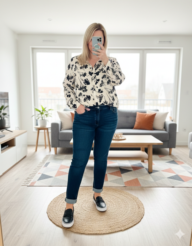 Chemise Fluide Ecru et Noir Grande Taille Lola