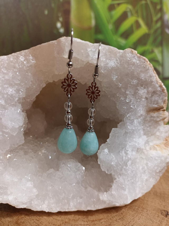 Boucles d'oreilles en amazonite et cristal de roche