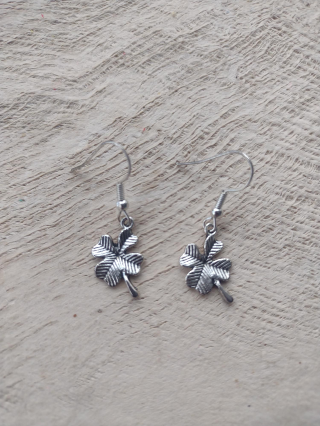 Tibetan Silver Dangle Charm Earrings 4 Leaf Clover, Hypoallergenic