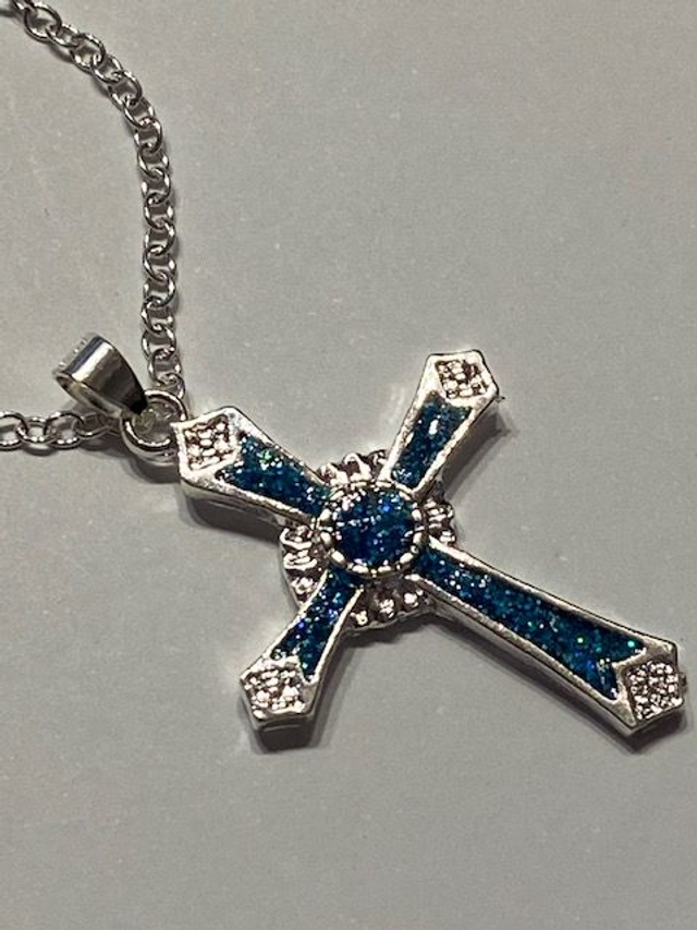 Sterling silver glitter cross Blue or Red