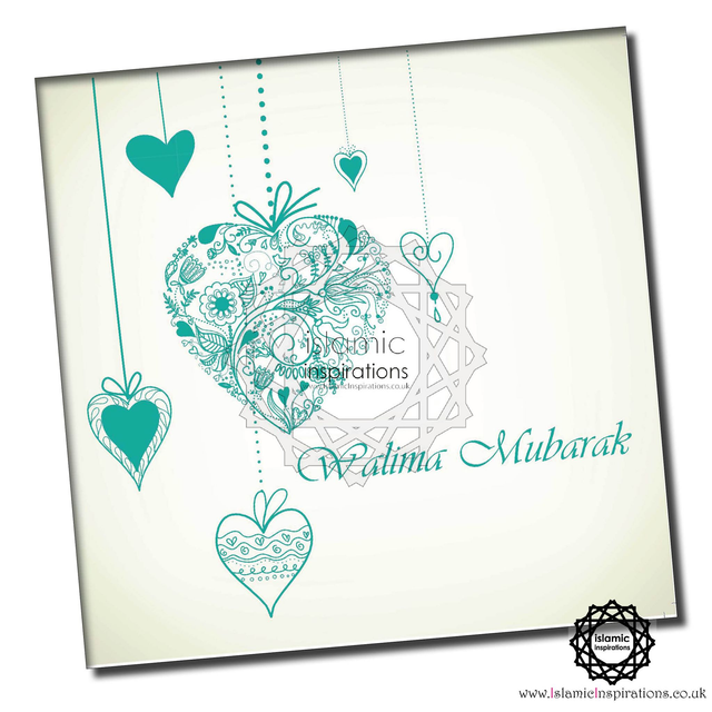 Hot Teal Hearts Walima Mubarak Greeting Card - WWC028 