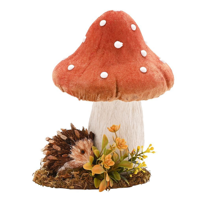 Country Living Natural Handmade Hedgehog Ornament with Mushroom – 23.5cm