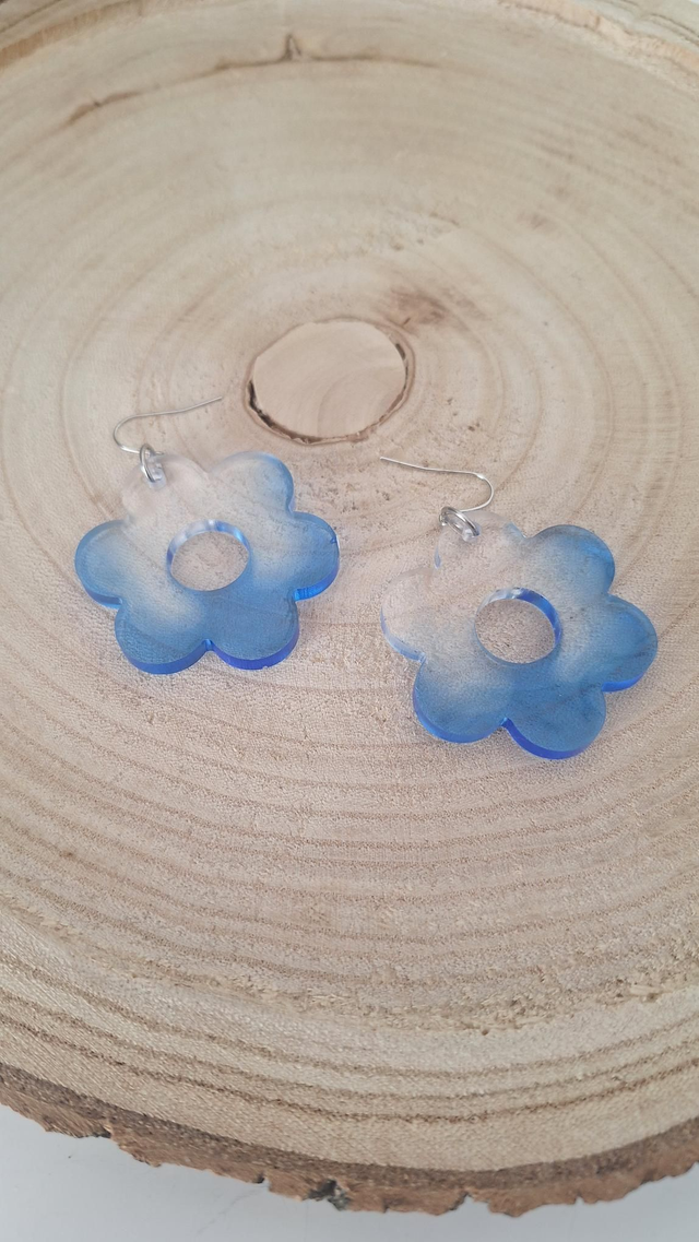 Boucles d&#039;oreilles fleurs bleu/transparent