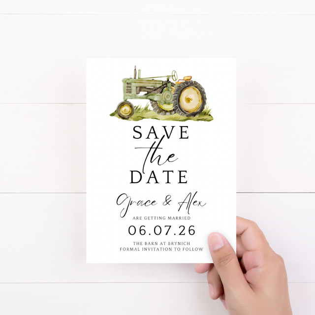 Watercolour Tractor design Save the date / save the evening wedding cards