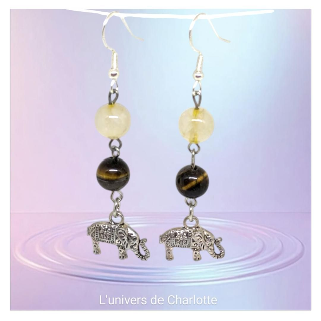 Boucles d&#039;oreilles &quot;Quartz rutile/Œil de tigre&quot; BO-088