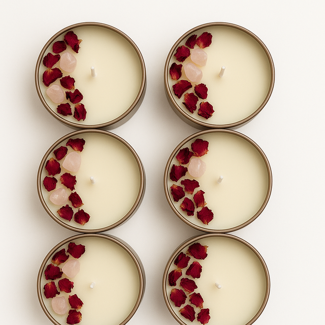 Natural Rose Petals and Rose Quarts Candle 
