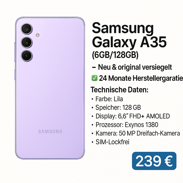 Samsung Galaxy A35 (6GB/128GB) – Awesome Lilac