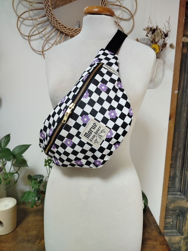 Sac  banane M damier fleur violette 