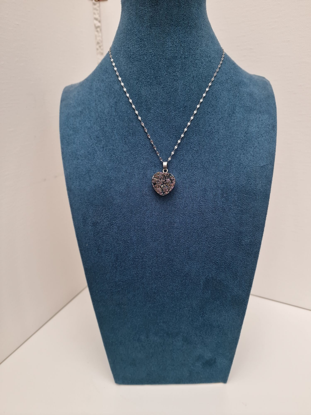 Collier Acier Inoxydable Argenté Pendentif Pierre Quartz