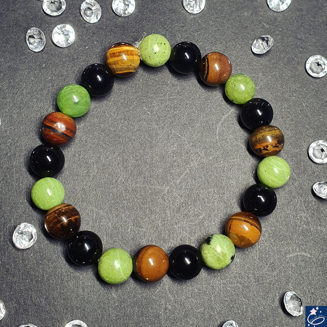 Bracelet en élastique en jade, oeil e tigre et onyx
