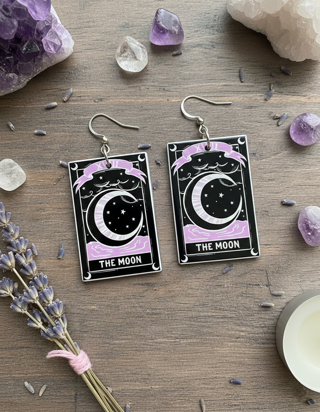 Boucles d'oreilles carte de tarot, The moon