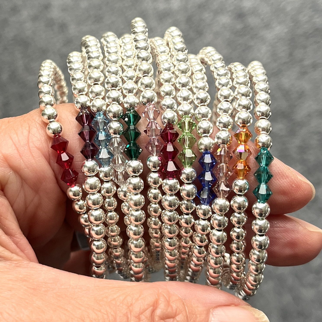 Adjustable Birth Month Silver Beaded Bracelet