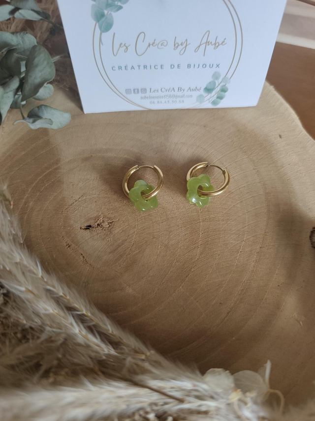 BO CREOLES / FLEUR VERT OLIVE 0000196