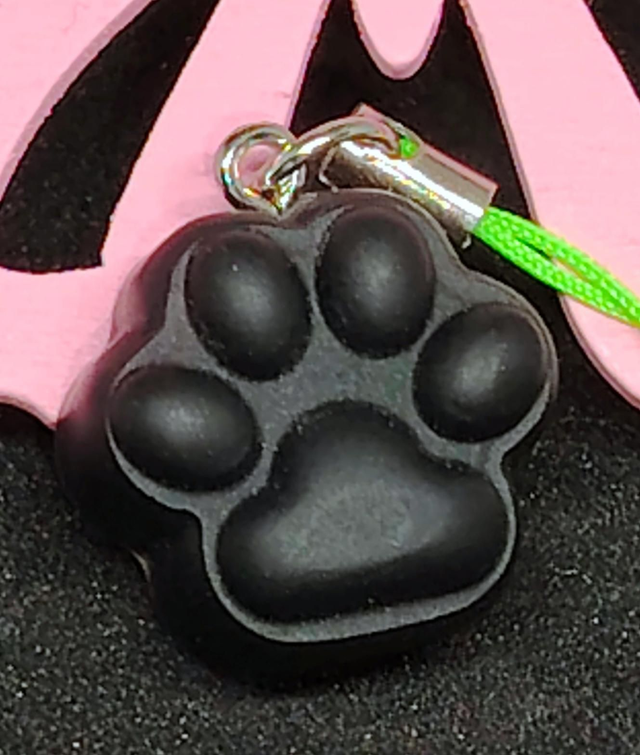 Bijoux de téléphone patte de chat noir et or au dos.