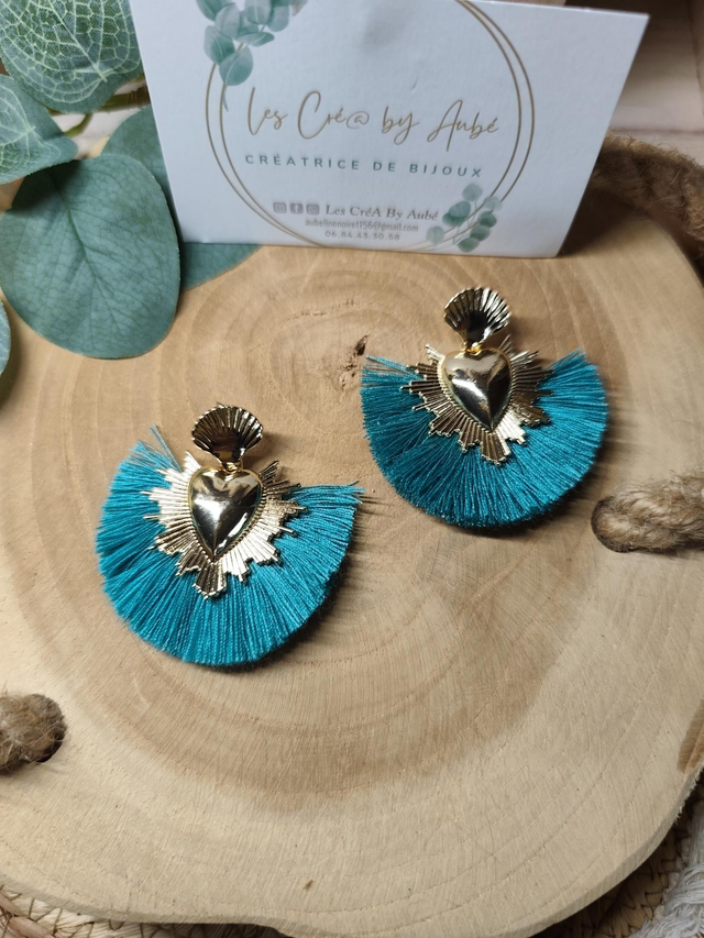 BO MINI BOHEME COEUR EXVOTO GOLD/ POMPONS BLEU TURQUOISE 0000776