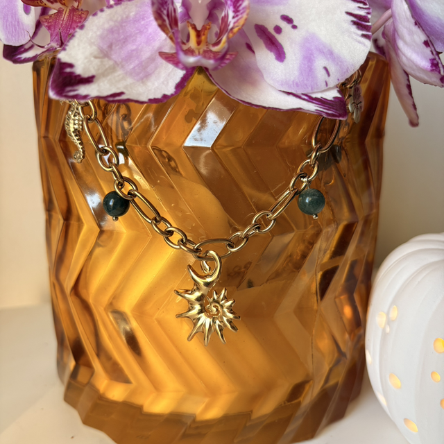 Collier « Mermaid » acier inoxydable doré et agate mousse