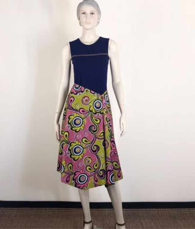 Jupe ajustable en Wax rose et vert anis