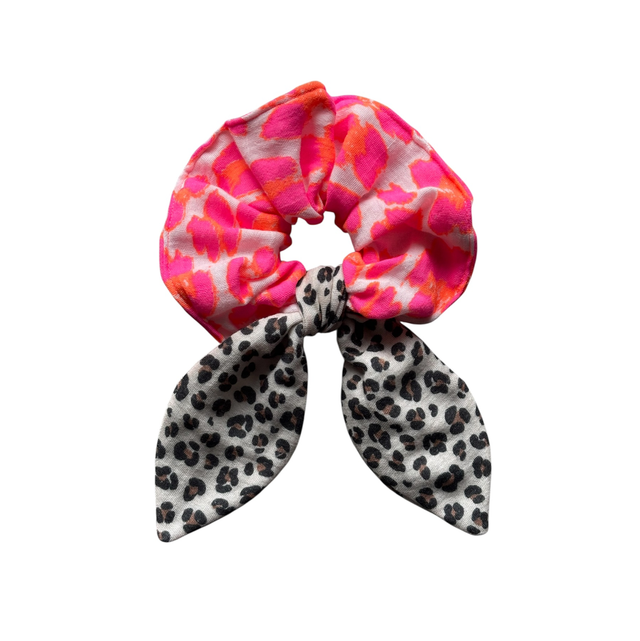 Chouchou Noeud léopard fluo &amp; beige 