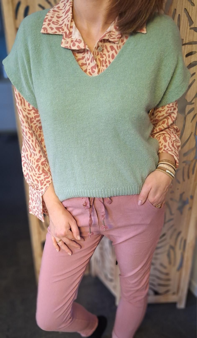 Pull sans manches céladon