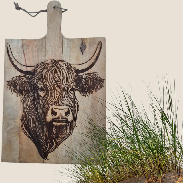 Mangohouten XL Borrelplank met Hooglander Kop nr 1