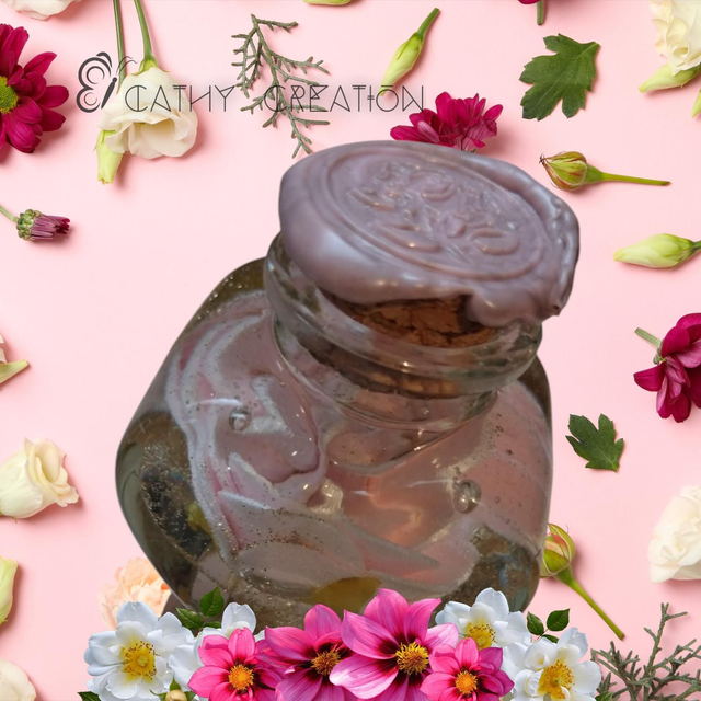 Fiole coeur avec inclusion d'une rose