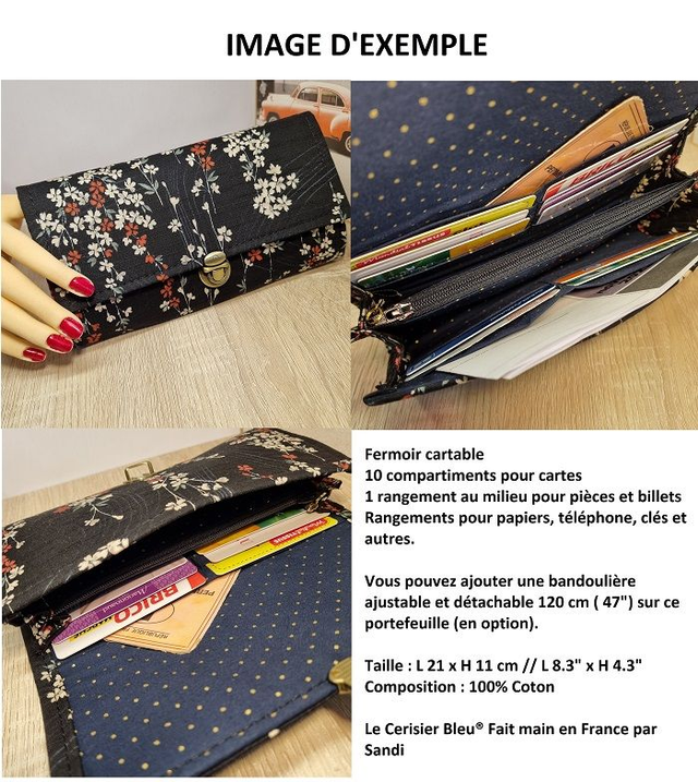 Portefeuille Long à fermoir "Kana" noir doré