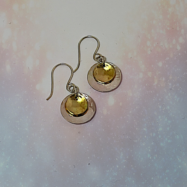 Silver and Brass Disc Earrings 