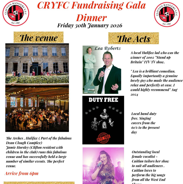 FINAL PAYMENT - Clifton Rangers YFC - Gala Dinner - 30/1/26