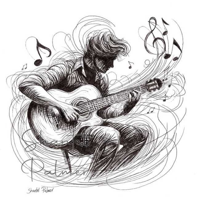 Scribble guitar player sketch