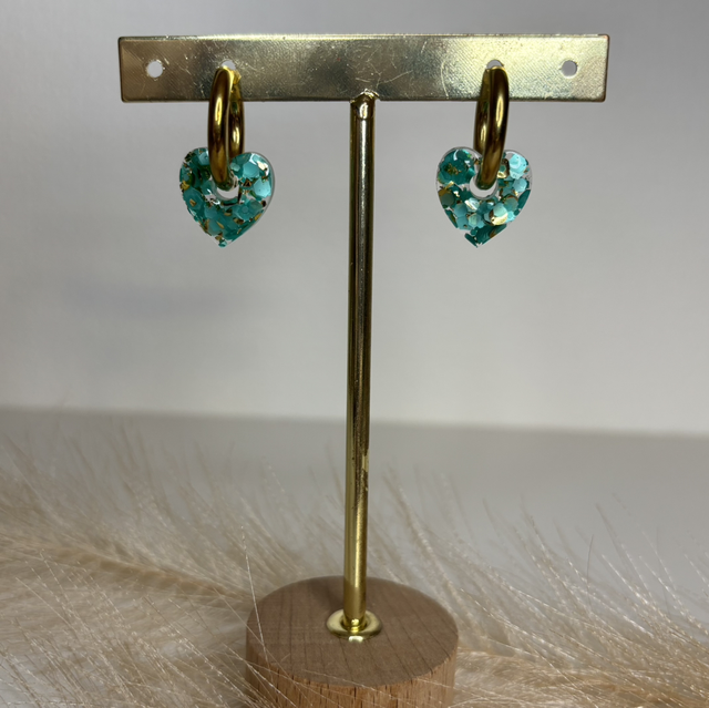 Pampilles cœur vert et doré 