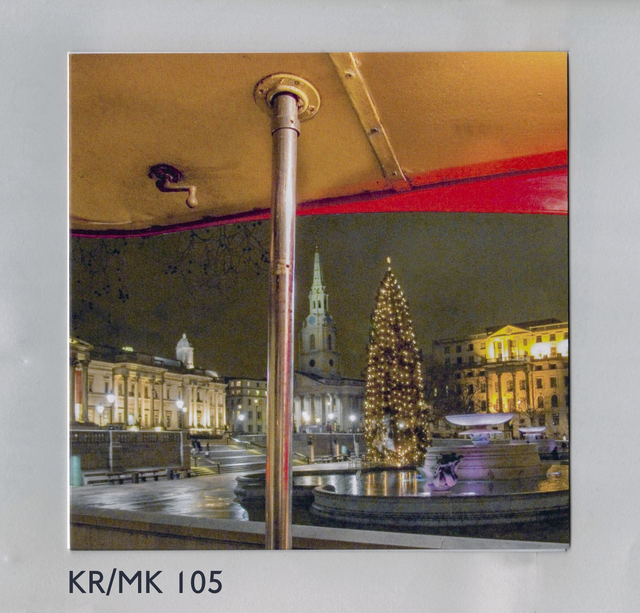  Folded Xmas Card:   Trafalgar Square by Bus.  Xmas Message inside  6&quot;x6&quot;
