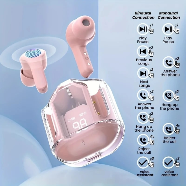 Pink TWS Wireless Earbuds with LED Battery Display