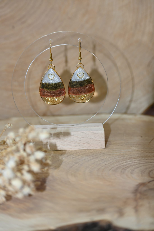 💧ELIXIR 💧Boucles d’oreilles en résine UV goutte - Marron✨