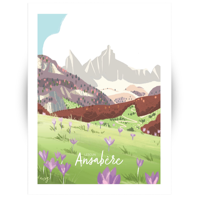 Affiche Aiguilles d&#039;Ansabère Lamary Colchiques, Lescun 30x40 