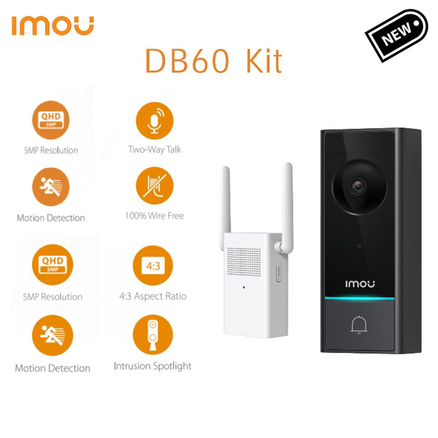 Imou DB60 Battery Powered Doorbell Kit - 5 MP Smart Wi-Fi Video Doorbell with Chime & Night