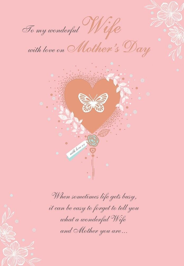 Wife Mothers Day Card Gold Heart Design