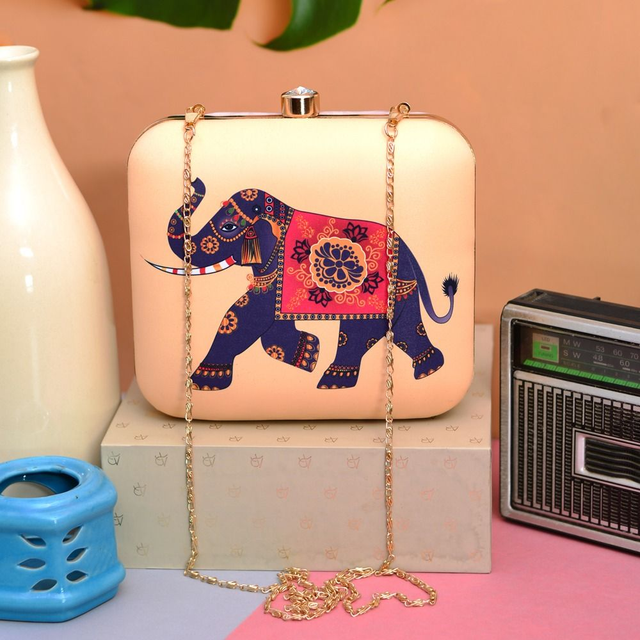 Elephant Design Printed Clutch Bag