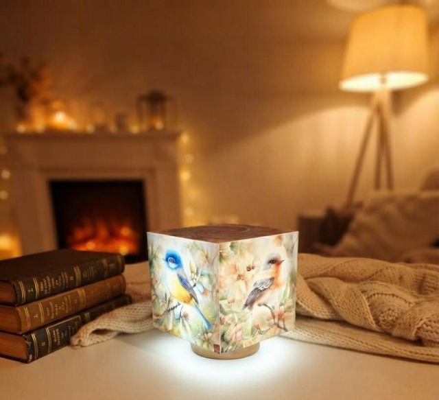 Lampe d'ambiance en cire 10x10cm - "Oiseaux"