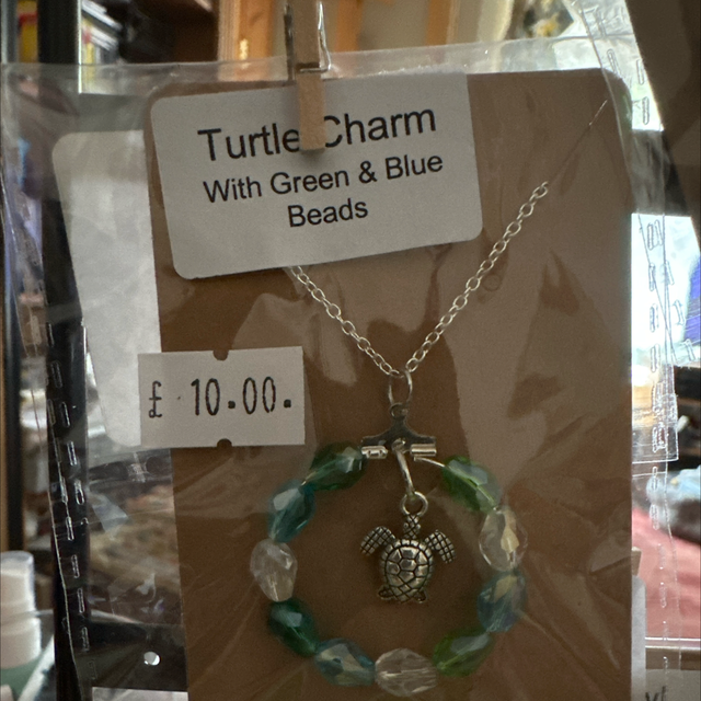 Turtle Charm with Green and Blue Beads Necklace 