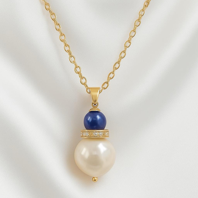 DIAMOND KESHI PEARL &amp; COBALT QUARTZ NECKLACE 
