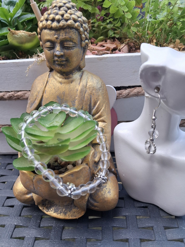 Bracelet Quartz clair + boucles d'oreilles 