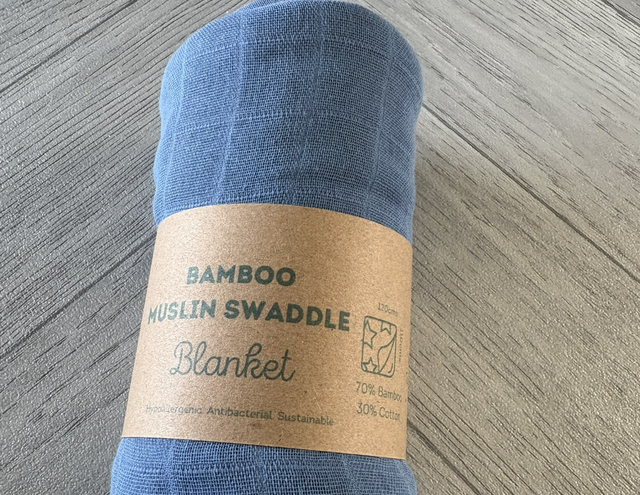 Plain Blue Bamboo Muslin Swaddle Blanket 