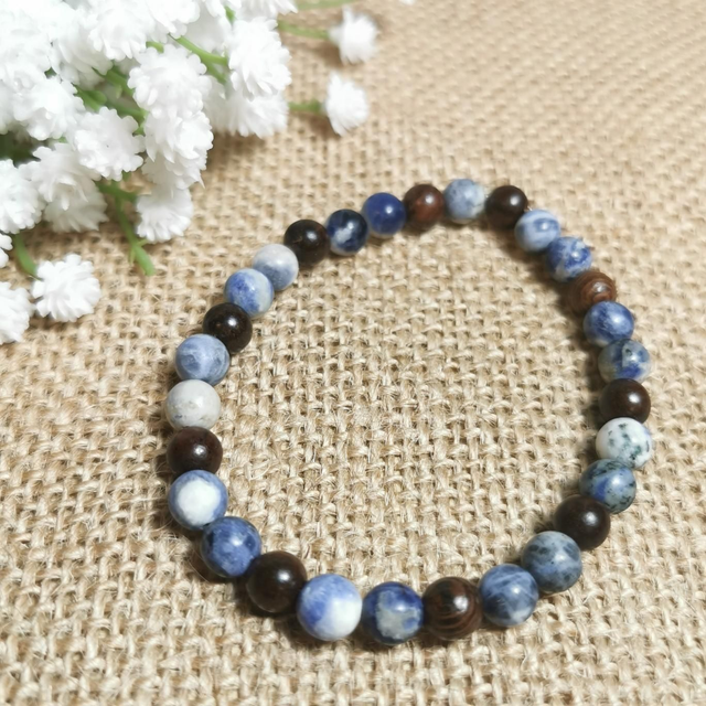 Bracelet 6mm sodalite et bois d'ébène