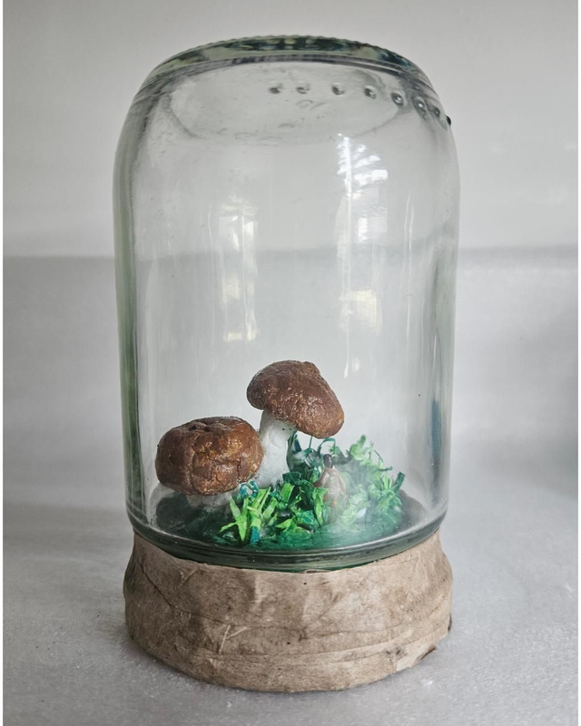 Mushroom Forest Miniature Bottle Art Decor Handmade